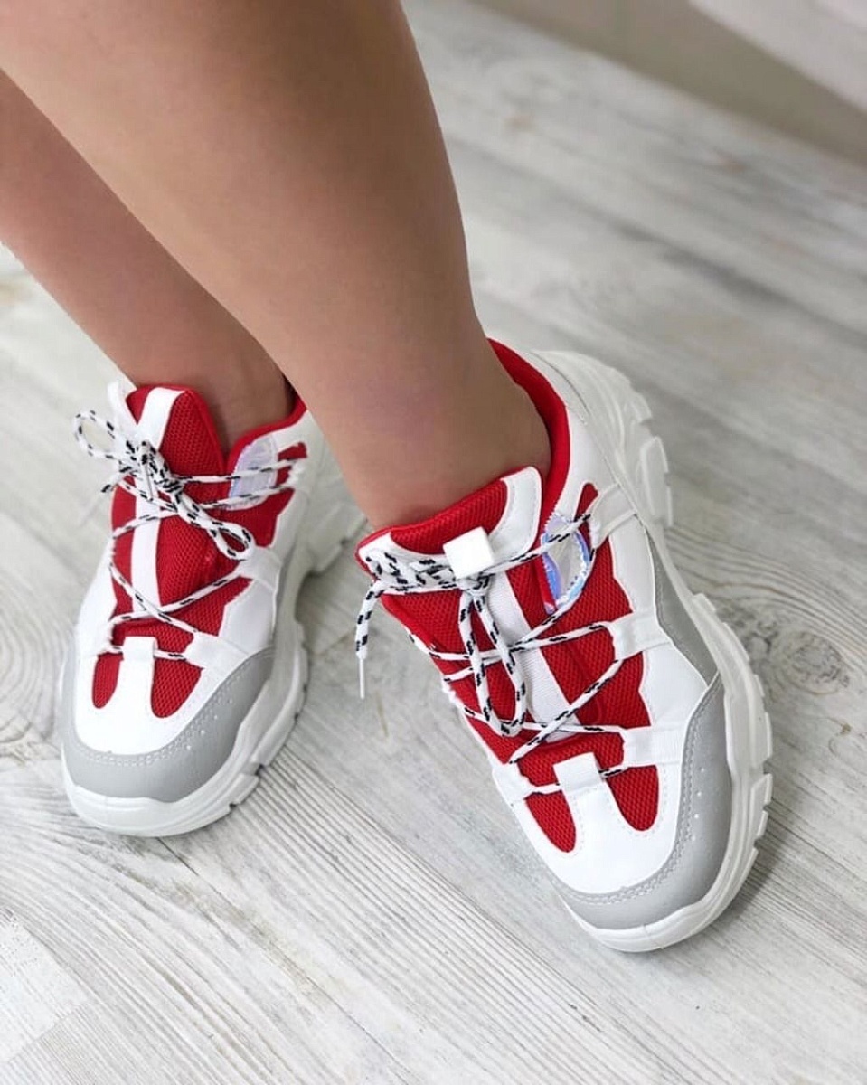 Кроссовки (2019) B35-19 бело-красные шнурок